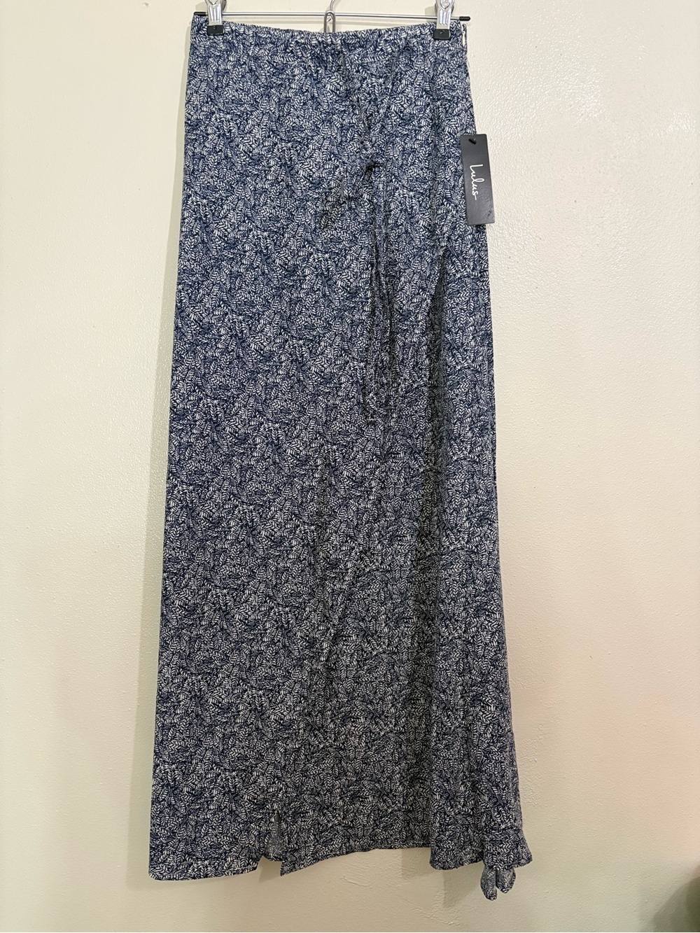 Lulus NWT Tempest Navy Blue Print Wrap Maxi Skirt S
